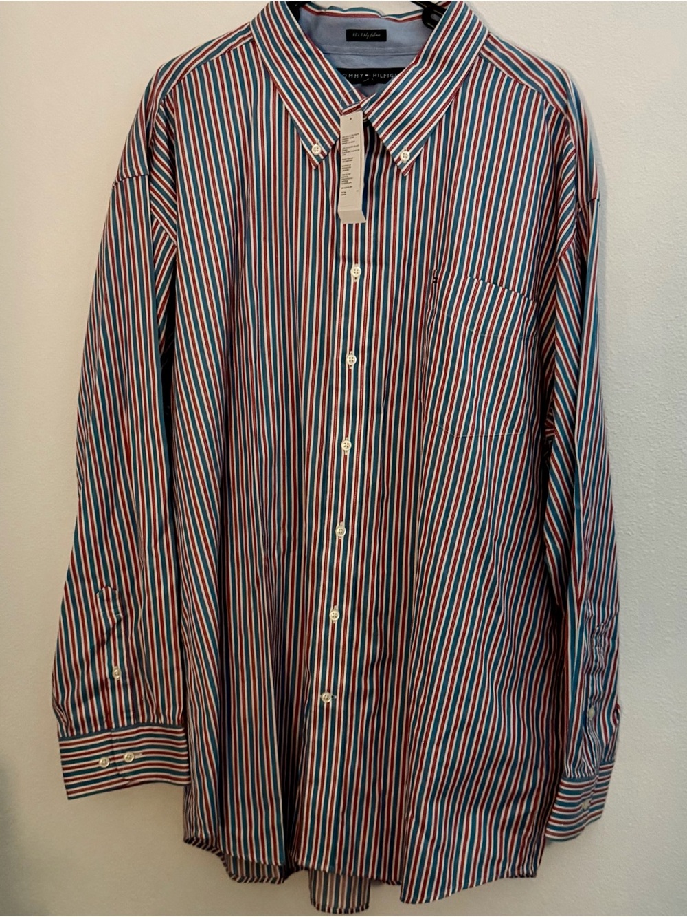 Tommy Hilfiger Red, Blue & White Vertical Stripe Dress Shirt